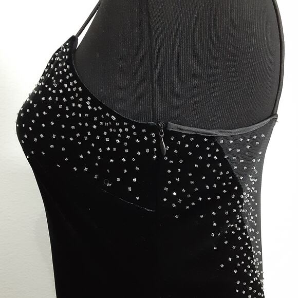 Vintage 90s Velour Evening Gown Y2K Bodycon Beaded Floor Length Cutout Dress 4 - Picture 8 of 14